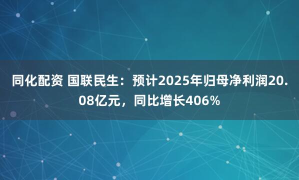 同化配资 国联民生：预计2025年归母净利润20.08亿元，同比增长406%