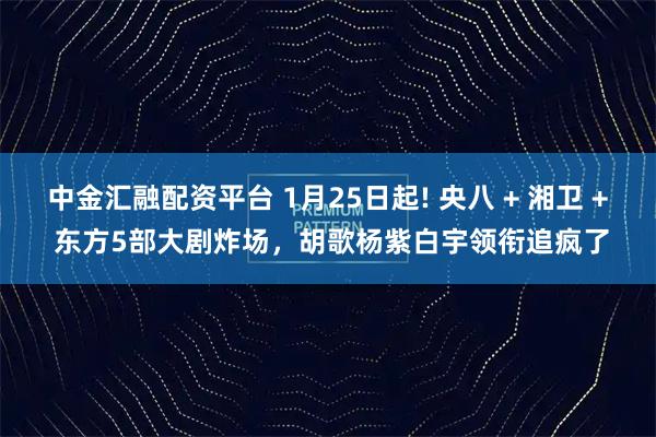 中金汇融配资平台 1月25日起! 央八 + 湘卫 + 东方5部大剧炸场，胡歌杨紫白宇领衔追疯了