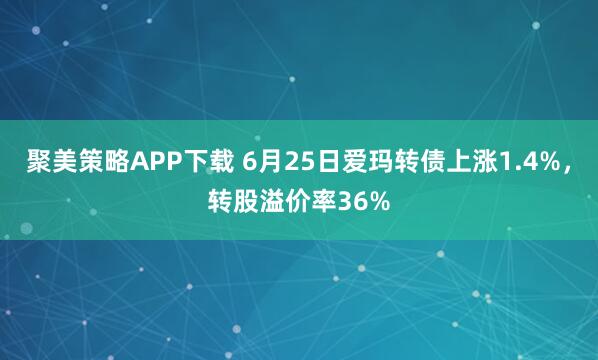 聚美策略APP下载 6月25日爱玛转债上涨1.4%，转股溢价率36%